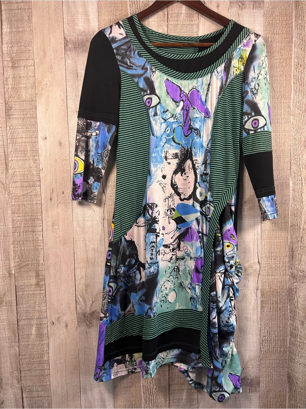 Pretty Angel Mixed Media Abstract Patchwork Dress Asymmetrical Hem Apprix Small